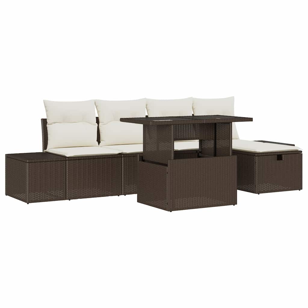 Garten-Sofa-Set 6 pcs Braun Poly Rattan